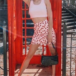 EUC SHEIN mini skirt pink red retro floral dopamine small
